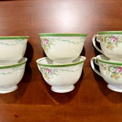 Six Grace China Pre WWII 1939 “Formal Garden” Tea Cup Set 