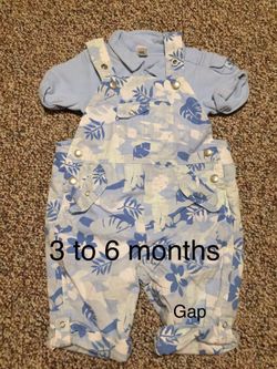 Baby gap boy overalls Hawaiian leaves blue 3 to 6