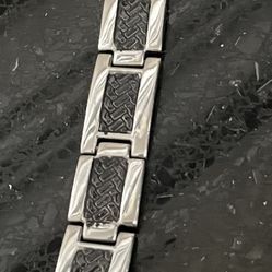 Men’s Stainless Steel Blackinlay Panel Bracelet 8.5”