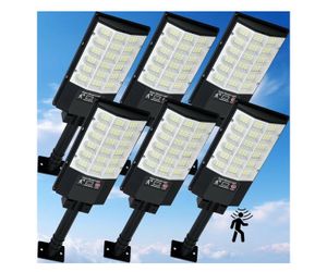 Solar Street Lights Outdoor, Waterproof Motion Sensor Solar Lights with Remote Control, 6500K Dusk to Dawn Parking Lot Flood Light for Outside Garage 