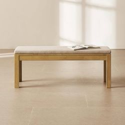 0964 mopio Logan Upholstered Beige Dining Bench, Modern Farmhouse Solid Wood with Light Wire Brush for Dining Room and Kitchen (50" Dining Bench