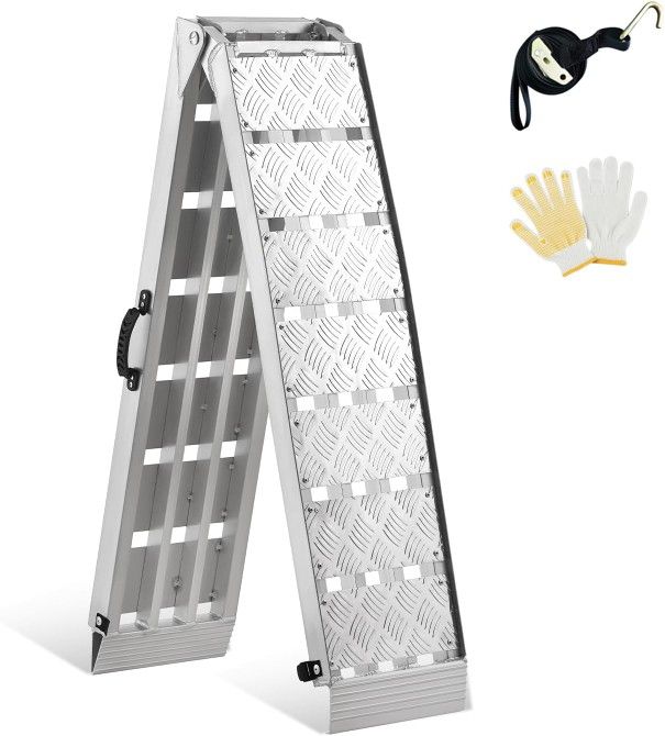 Gardhom 7.5FT One Piece Foldable Aluminum Motorcycle Ramp – 1500lb Loading Capacity