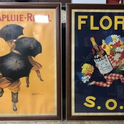 Pair of 34” x 26” Vintage European Art Posters Made In USA In Vintage Fraims 