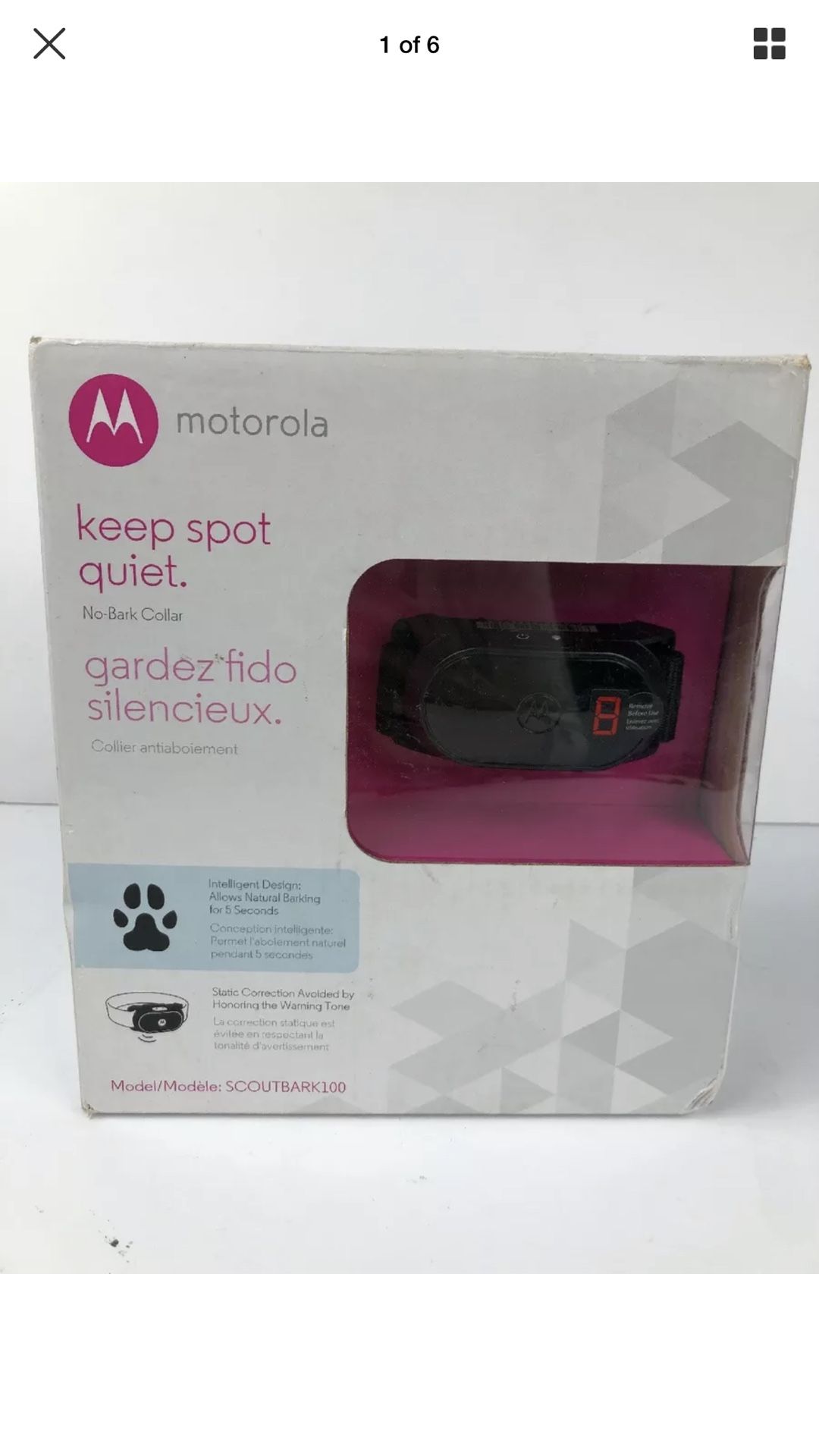 NEW - Motorola Dog No-Bark Collar SCOUTBARK100 9 Correction Levels Anti-bark