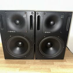 VINTAGE PAIR OF GENELEC MODEL 1031A - 150W - BI-AMPLIFIED MONITORING SYSTEM STUDIO MONITOR SPEAKERS - MADE IN FINLAND - AUDIOPHILE HI-FI  WORKS!