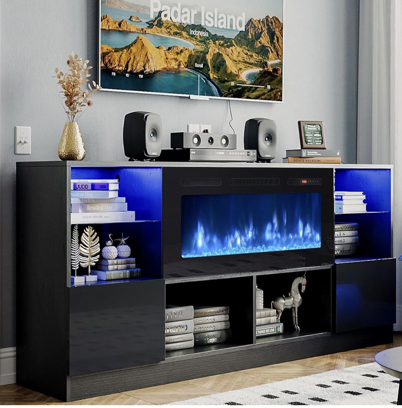 New,TV stand With Fireplace And Led Lights(already Assembled 