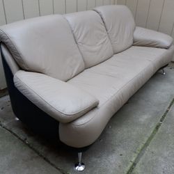 Free Delivery - Genuine Cream Leather Couch with Chrome Base
