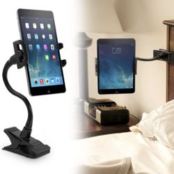 Macally Adjustable Gooseneck Tablet Holder & Phone Clip - Works with Phones & Tablets up to 8” - Flexible Phone Holder & Tablet Mount with Clip On Cla