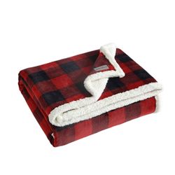 Eddie Bauer Cabin Plaid Red Sherpa Throw Blanket 50x60 New Sealed