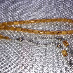 Original Amber Rosary 33 Beads Islamic Prayer Sterling Silver Tassel