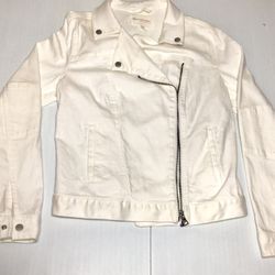 Vince Cumato White Denim Jean Moto Zip Up Jacket Women’s Medium
