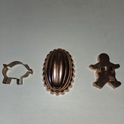Vintage Jello Mold & 2 Copper Cookie Cutters Gingerbread