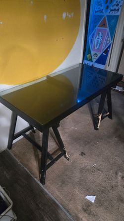 Black Glass Top Trestle Desk