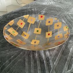 12.5 In Diameter Glass, Colorful Centerpiece, Fruit Bowl, Platter, Serving Tray - Pompano Beach - Please Read Description