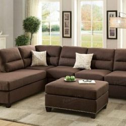 Brand New Chocolate Sectional Sofa With Ottoman