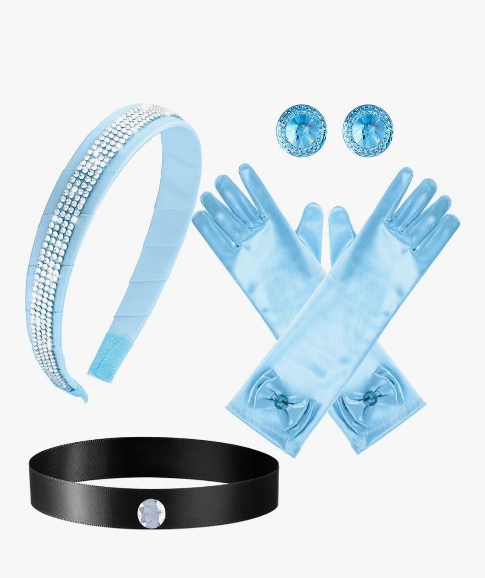 4 Pieces Girls Princess Costume Accessories Headband Choker Glove Earrings Princess Dress up Cosplay Accessories