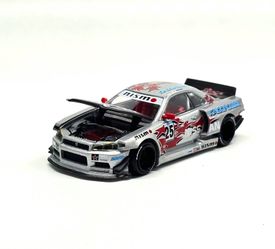 Kaido House x Mini GT 1:64 Nissan Skyline GT-R (R34) Kaido Star Racing V1- Silver