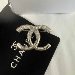 Medium Logo Brooch With Diamonds Silver 