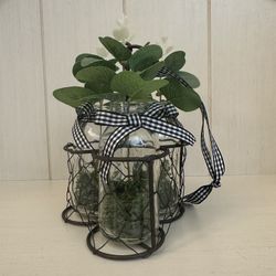 Home Decor - Metal & Glass With Faux Greenery 