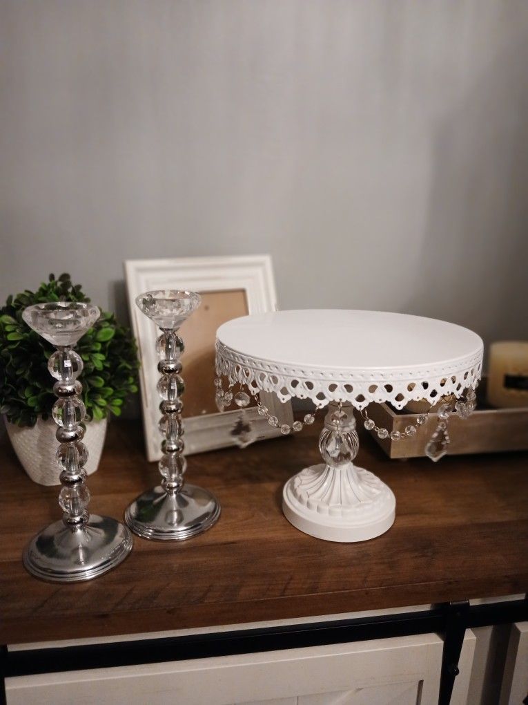 Cake Plate And CandleStick Holders