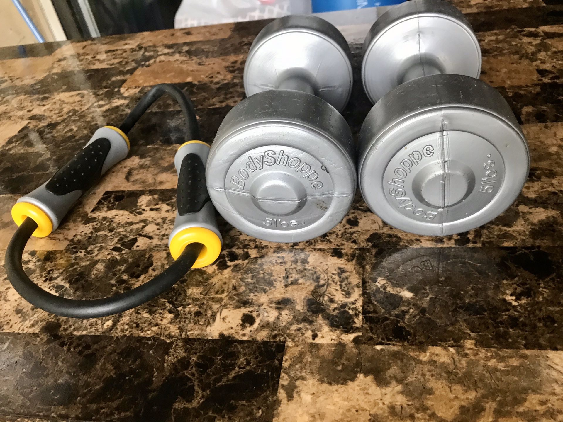 5 lb dumbbells and resistant band