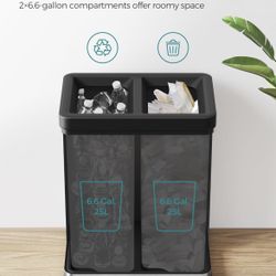 2 x 6.6 Gallon Open Top Trash Can, Dual Compartment Garbage Can for Waste and Recycling, Stainless Steel, Trash Bin for Office, Restaurant, Commercial