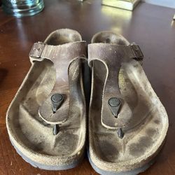 Birkenstock Sandals Womens 39 W8  Gizeh Original Leather Thong Shoe Brown