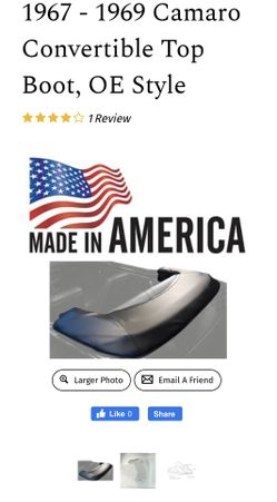 1968 Chevy Camaro Convertible Boot Cover
