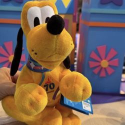 Disneyland 70th Anniversary Pluto Plush, 14 Inch, Brand New