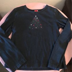 Girls Cute LS Black Shirt w/Xmas Tree (6/6X)