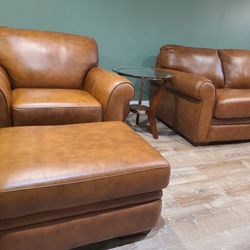 Premium Cognac Leather Sofa Set – Excellent Condition
