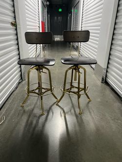 Set of 2 RH Walnut and Brass barstools