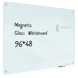 Birouwe Magnetic Glass Whiteboard - Glass Dry Erase Board 48"x96" Large Frameless Board for Walls Office School and Home