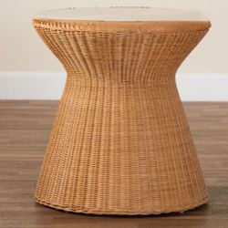 New Bohemian Boho Light Honey Braided Rattan Side Table Nightstand 