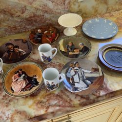 Collectible Norman Rockwell Plates And Cups And Collectible Wedgewood Plates And Pedestal Dish. Pick U Only. Cash Only