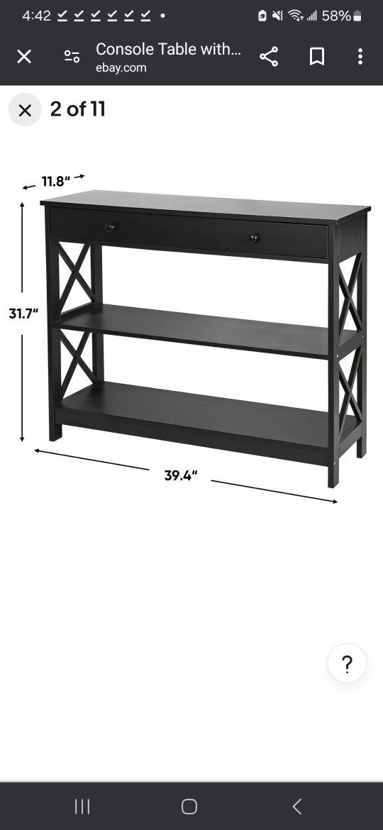 3 Tier Console Table with Drawer Narrow Sofa Side Table Accent End Table
