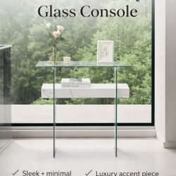 Modern Glass Console Table w/ Marble Shelf.