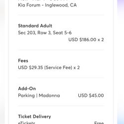 Madonna 2 Tickets With Parking 