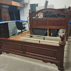 Dark Cherry Wood King Size Bed Frame