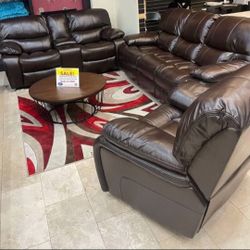 *Spring Sale Event!!!*---Mature Madrid Brown Leather Reclining 3 Piece Sets---Now $1399!!!---Delivery And Financing🫶