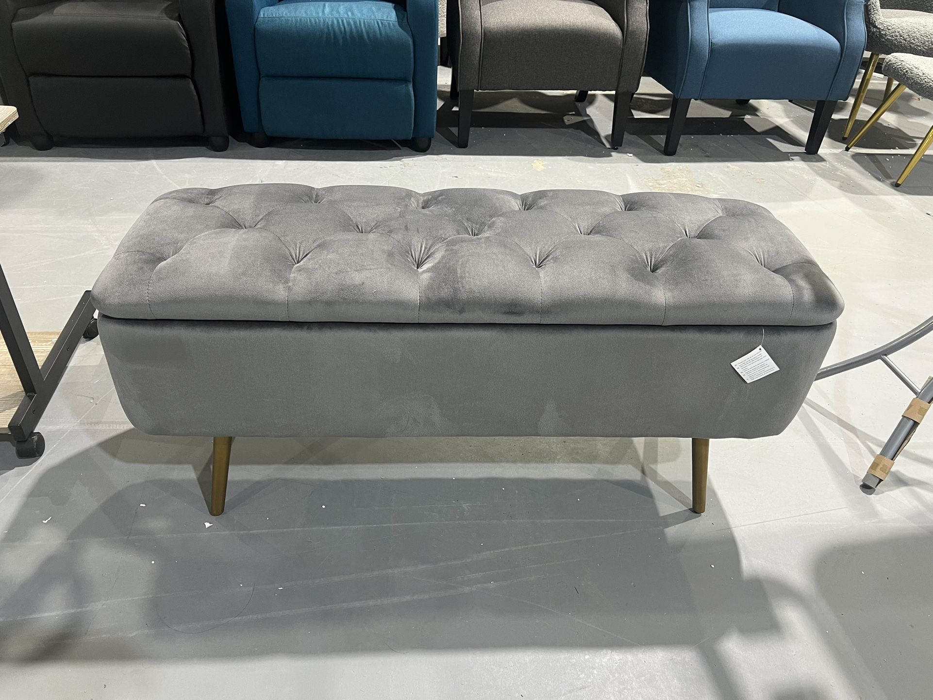 New Ottoman with Storage, Velvet Entryway Bench with Safety Hinge, Upholstered Bench with Seating for Bedroom, Living Room, Holds up to 519 lb, Gray