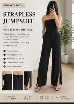 ✨ Chic Strapless Wide-Leg Jumpsuit | Elegant Summer Look