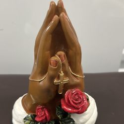 VINTAGE LARGE PRAYING HANDS RELIGIOUS STATUE POTTERY CERAMIC AFRICAN AMERICAN