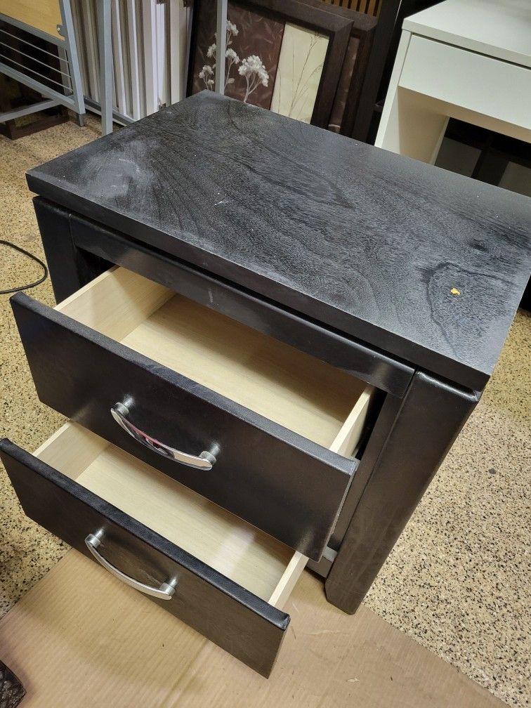 Black Wood Two Drawer Night Stand Drawers Cabinet Unit