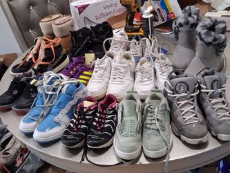 Huge Youth Shoe Lot (14 Pairs) - Jordan, Nike Air Force 1, Air Max, Adidas, UGG Style Boots - Sizes 4y thru 12Y