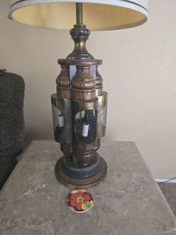 Vintage Wood and Brass Table Lamp