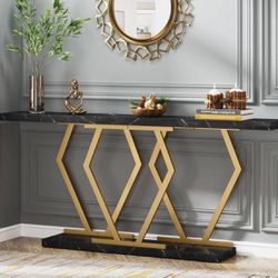 F1740 70.9" Console Table, Modern Sofa Table with Faux Marble Tabletop
