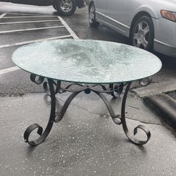 Glass Coffee Table Hammered Finish Metal 3 Feet Wide 36 Inches