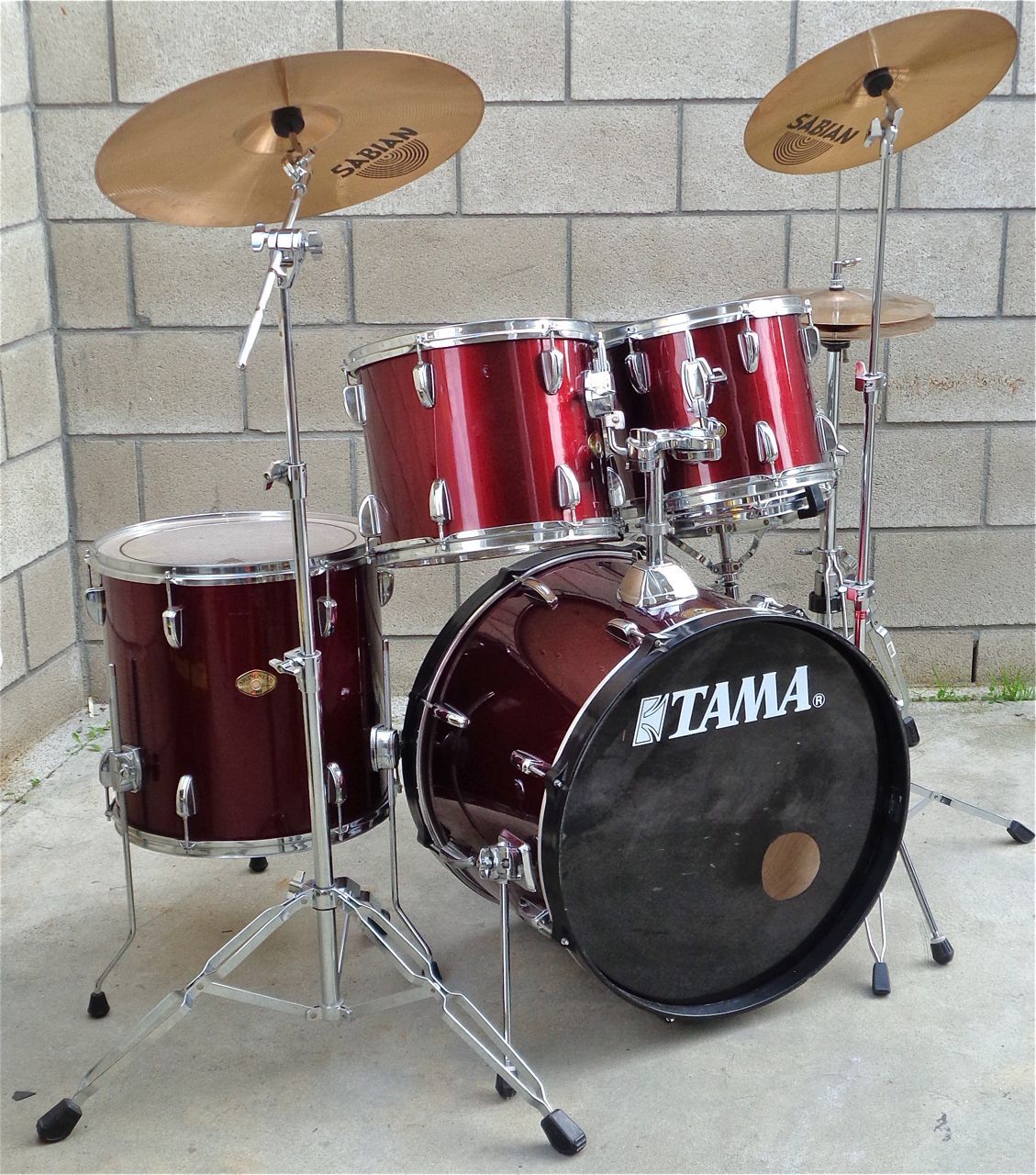 PRICE IS FIRM Tama Red Drum Set with Sabian Cymbals and Hardware