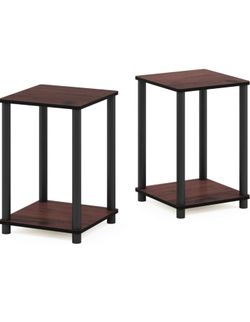Furinno Turn-N-Tube End Table Corner Shelves, Set of 2, Dark Cherry/Black